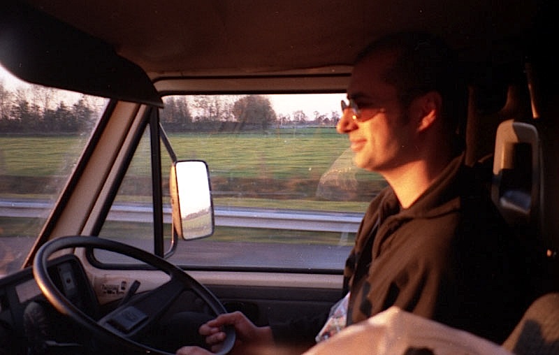 Jeff Lucas driving the blue van to Leeuwarden, Netherlands 1996