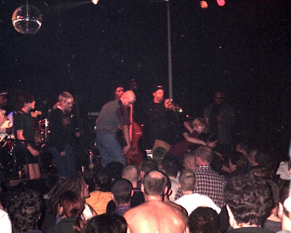 The Skatalites with fans on stage at Effenaar, Eindhoven, Netherlands 1996