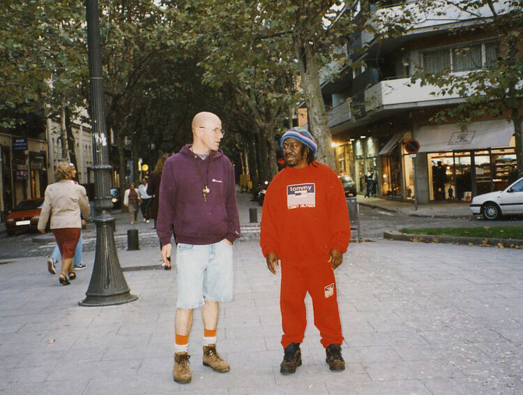 Bill Smith, Lester Sterling and I searching for a toilet in Barcelona 1996