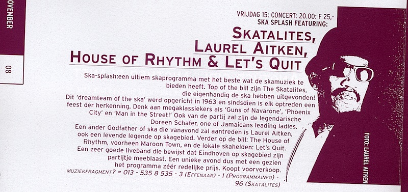 Booklet for Skasplash at Effenaar, Eindhoven, Netherlands 1996