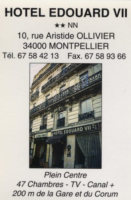 Card of Hotel Edouard VII, Montpellier 1996