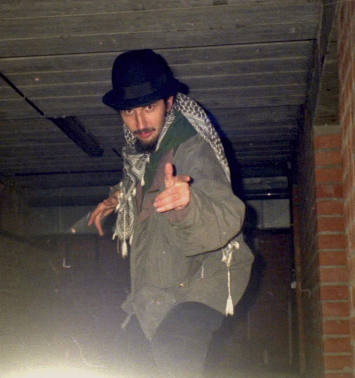 Ras Claude with Laurel Aitken's pork pie hat backstage Hof Ter Lo, Antwerp, Belgium 1996