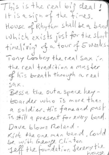 Page out of my diary about House Of Rhythm 1996