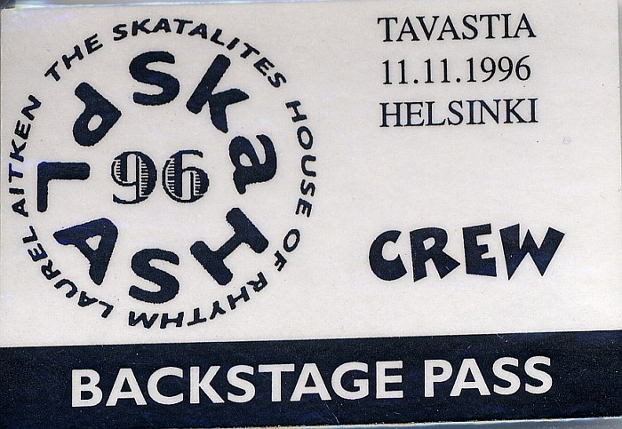 Backstage pass as crew member, Tavastia, Helsinki, 1996
