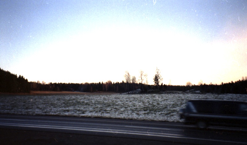 View out of the driving van, somewhere in Sweden 1996