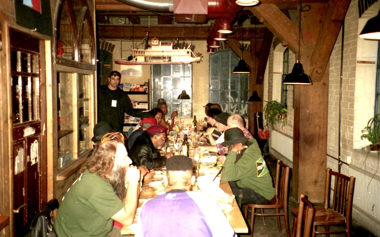 The crew having diner at Fabrik, Hamburg 1996