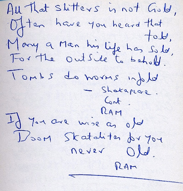 Ram poem into my diary, Helsinki, Finland 1996