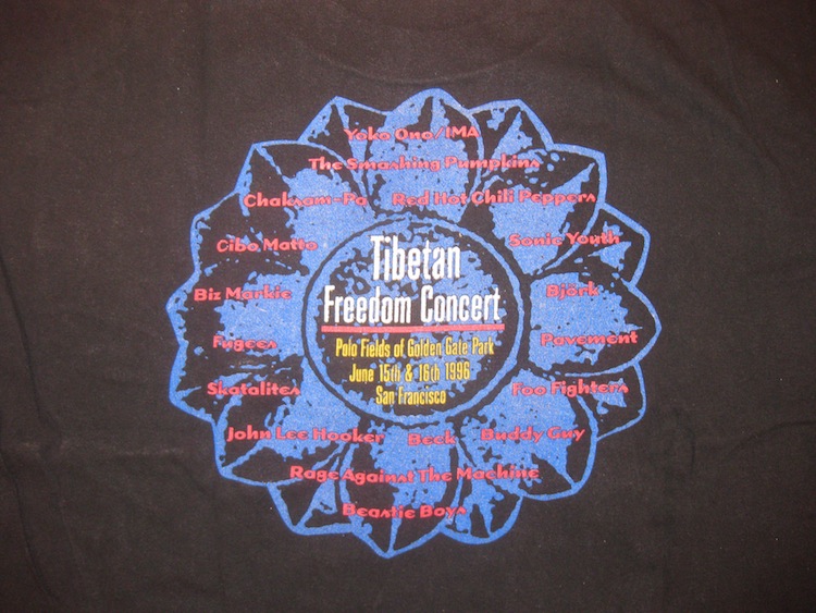 Backside of the Tibetan Freedom Concert t-shirt, 1996