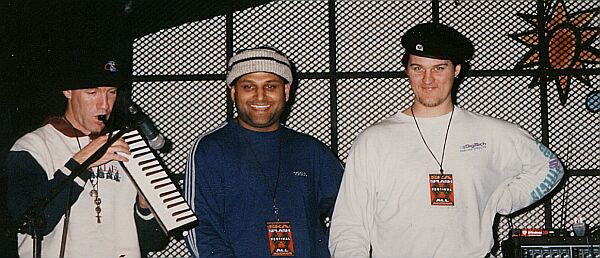 Bill Smith, Shay and Duncan at soundcheck, Libre Tutti, Aosta 1996